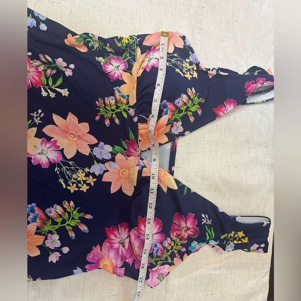 Blue Ruched Floral Blouse Swimwear 🌴☀️ - Picture 8 of 14